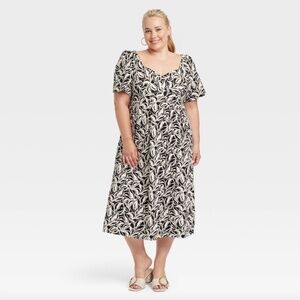 A new day V-Neck Black and White Midi Dress with Pockets (Sz 17)
